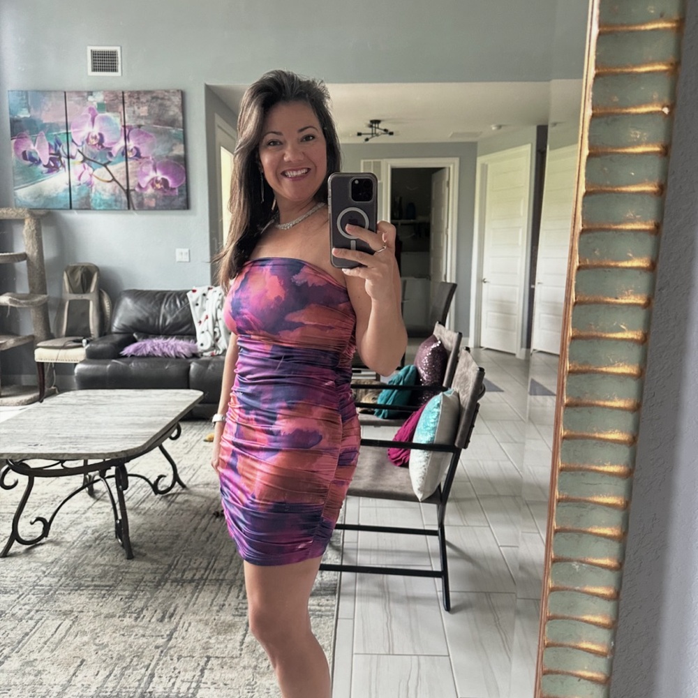 Elegant Multicolor Ruched Strapless Dress